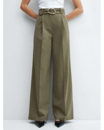 Mango Angie Belted Wide Leg Trousers - Green