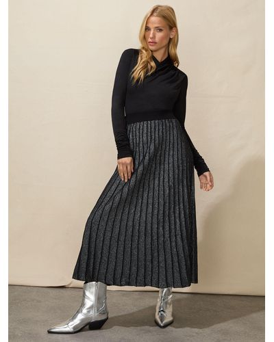 Ro&zo Knit Pleated Midi Skirt - Black