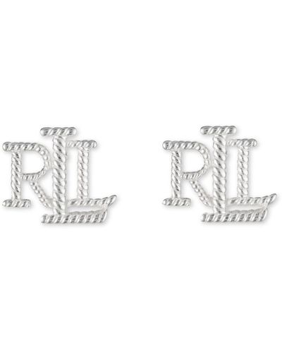 Ralph Lauren Lauren Sterling Silver Rope Texture Logo Initial Stud Earrings - White
