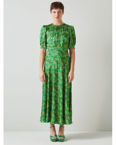 LK Bennett Luna Floral Print Satin Midi Dress - Green
