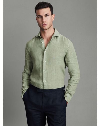 Reiss Ruban Regular Fit Linen Shirt - Green