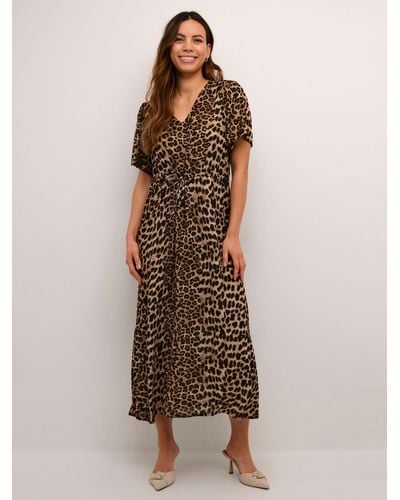 Kaffe Amber Classic Leopard Print Midaxi Dress - Brown