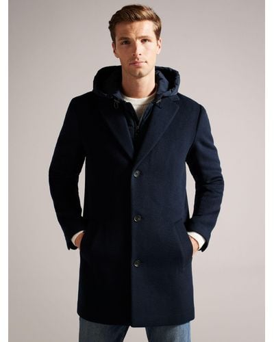 Ted Baker Donlon Wool Blend Hooded Coat - Blue