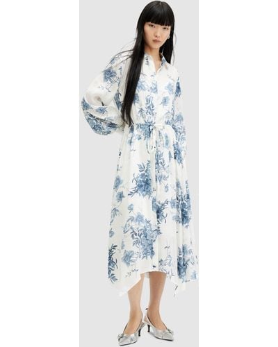 AllSaints Skye Dekorah Linen And Silk Blend Midi Dress - Blue