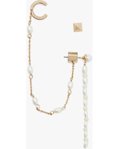 AllSaints Faux Pearl Chain Cuff & Stud Earring - White