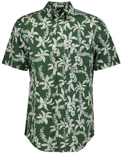 GANT All Over Palm Print Short Sleeve Shirt - Green