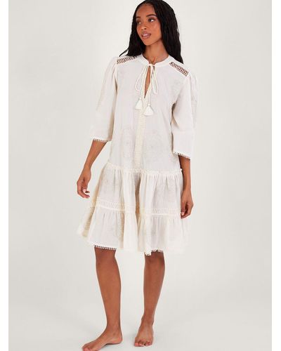 Monsoon Penny Embroided Kaftan Tiered Dress - White
