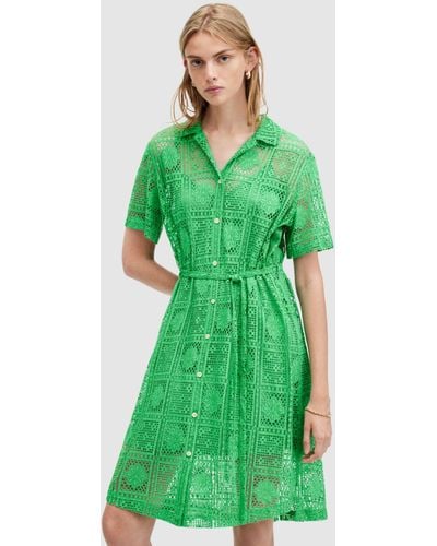 AllSaints Athea Crochet Knee Length Dress - Green