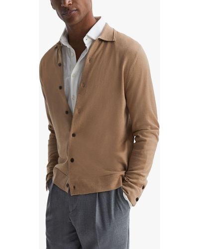 Reiss Forbes Long Sleeve Button Through Cardigan - Brown