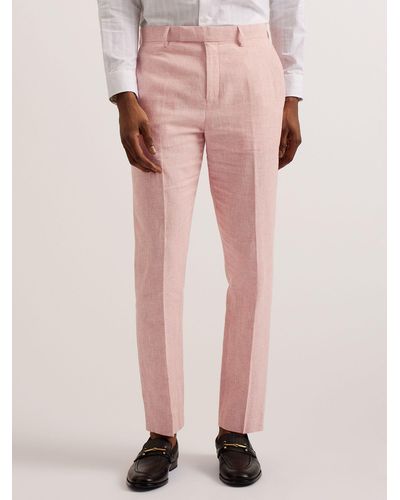 Ted Baker Damaskt Slim Cotton Linen Trousers - Pink