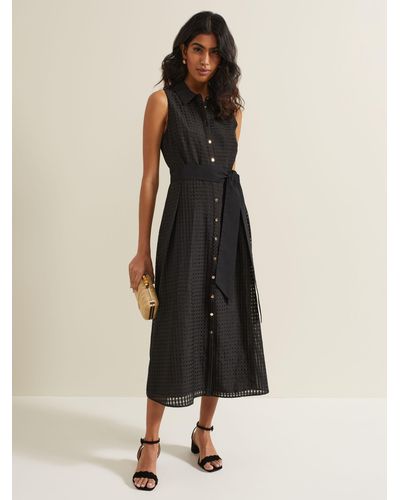 Phase Eight Carey Sleeveless Check Midi Dress - Natural