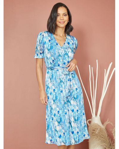 Yumi' Mela London Abstract Print Tea Dress - Blue