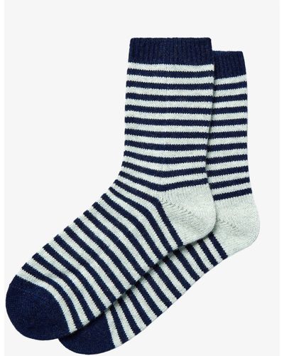 Brora Cashmere Blend Stripe Socks - Blue
