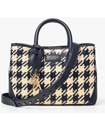 Aspinal of London London Midi Dogtooth Weave Leather Tote Bag - Blue