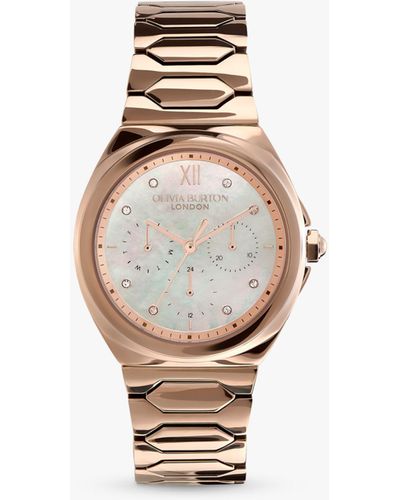 Olivia Burton Multifunction Honeycomb Link Strap Watch - Metallic