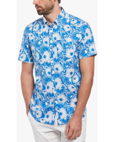 Original Penguin Ecovero Floral Print Short Sleeve Button-down Shirt In Skydiver - Blue