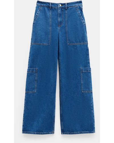 Hush Charli Wide Leg Cargo Jeans - Blue