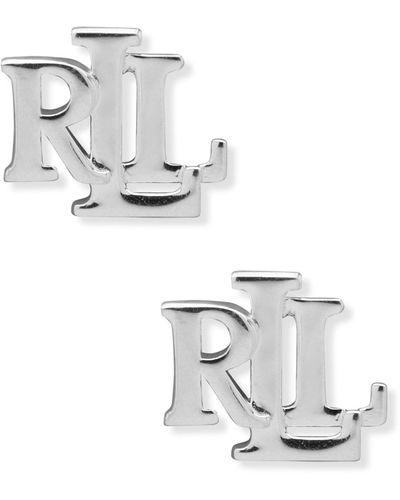 Ralph Lauren Lauren Sterling Silver Logo Initial Stud Earrings - White