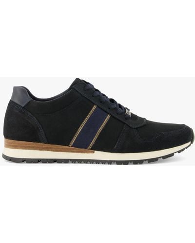 Dune Treck Leather Stripe Webbing Lace Up Trainers - Black