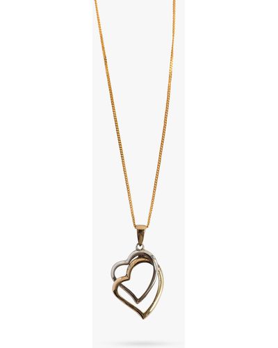 L & T Heirlooms Second Hand 9ct Gold Double Heart Pendant Necklace - White