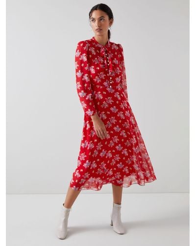 LK Bennett Keira Floral Print Silk Midi Dress - Red