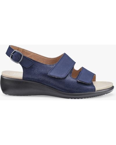 Hotter Easy Ii Extra Wide Fit Faux Lizard Leather Low Wedge Sandals - Blue