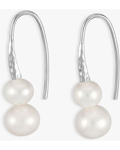 Dower & Hall Double Freshwater Pearl Hook Drop Earrings - White