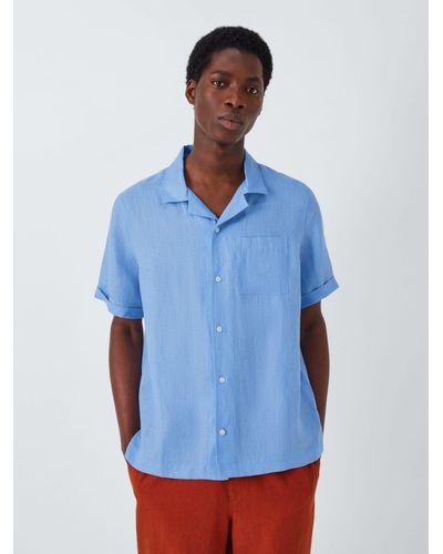 John Lewis Linen Short Sleeve Beach Shirt - Blue