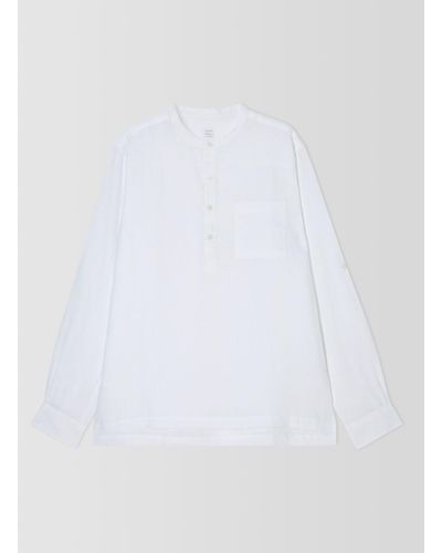 John Lewis Linen Plain Grandad Collar Beach Shirt - White