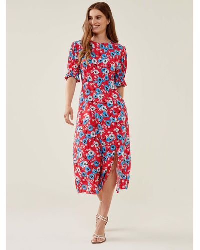 Finery London Jaylen Floral And Spot Midi Dress - Red