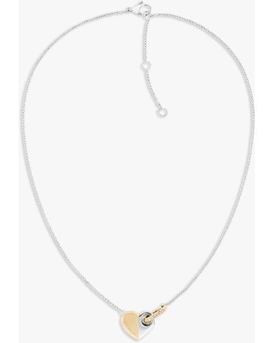 Tommy Hilfiger Heart Pendant Crystal Detail Necklace - White