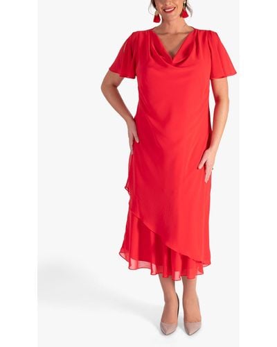 Chesca Double Layer Chiffon Cowl Neckline Dress - Red
