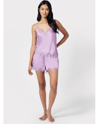 Chelsea Peers Satin Lace Pyjama Shorts Set - Purple