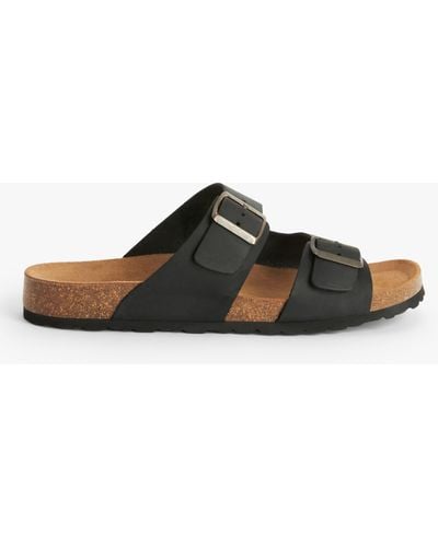 John Lewis Two Strap Footbed Leather Sandals - Black