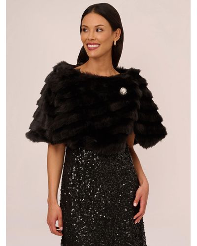 Adrianna Papell Faux Fur Brooch Cover Up - Black
