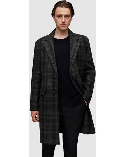 AllSaints Sargas Wool Blend Checked Coat - Black