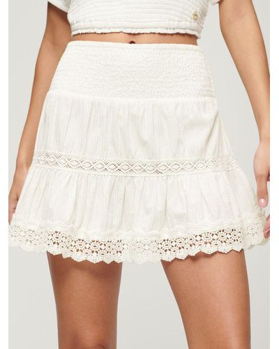Superdry Ibiza Lace Tiered Mini Skirt - Natural