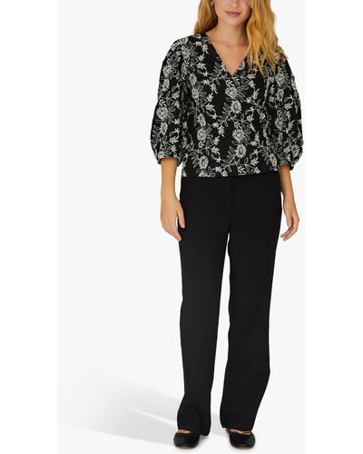 A-View Embroidered Cotton Blouse - Black