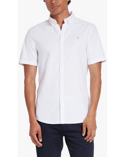 Farah Brewer Slim Fit Short Sleeve Organic Cotton Oxford Shirt - White
