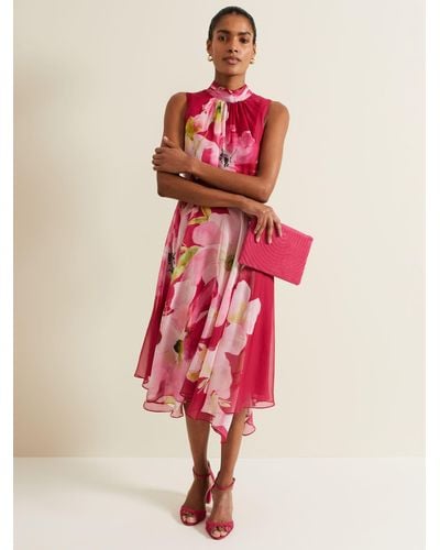 Phase Eight Lucinda Floral Print Midi Dress - Pink