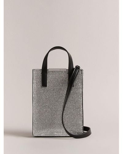 Ted Baker Iicon Crystal Embellished Mini Grab Bag - Grey