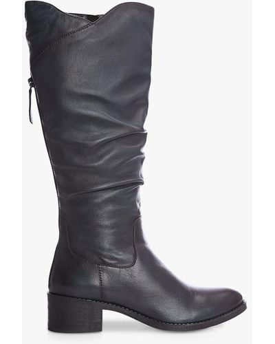 Moda In Pelle Luche Leather Ruched Knee High Boots - Black