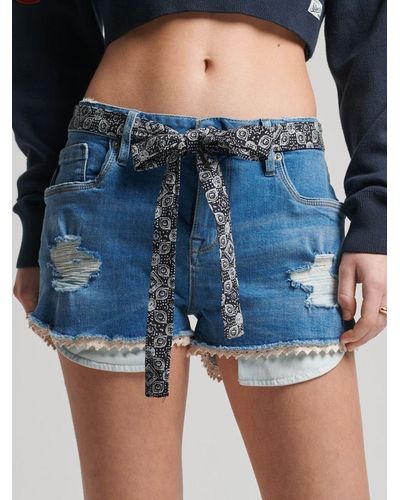 Superdry Lace Denim Hot Shorts - Blue