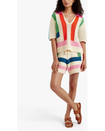 Chinti & Parker Crochet Stitch Stripe Shorts - White