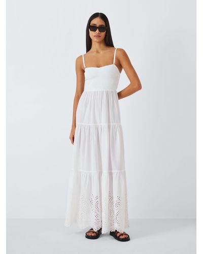 John Lewis Broderie Shirred Beach Maxi Dress - White