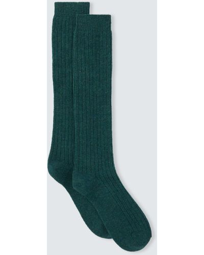 John Lewis Ribbed Wool Silk Blend Knee High Socks - Green