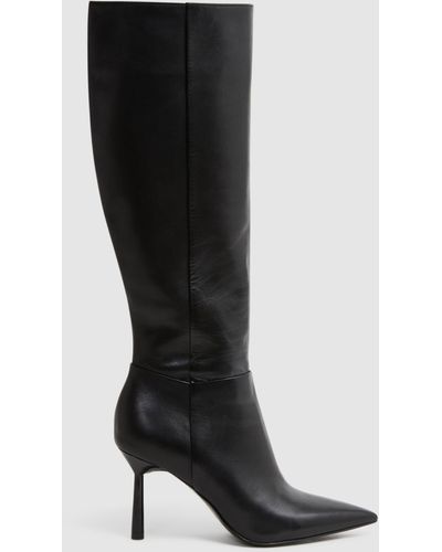 Reiss Gracyn High Heel Leather Knee High Boots - Black