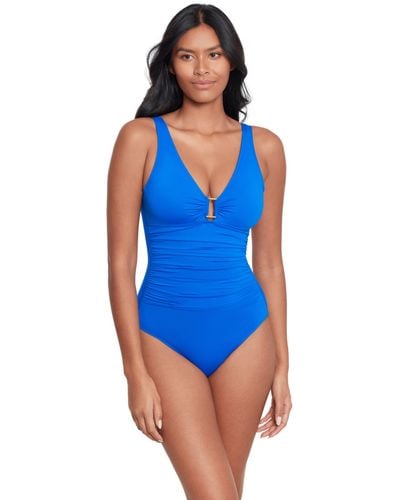 Ralph Lauren Lauren Ring Front Underwired Shaping Swimsuit - Blue