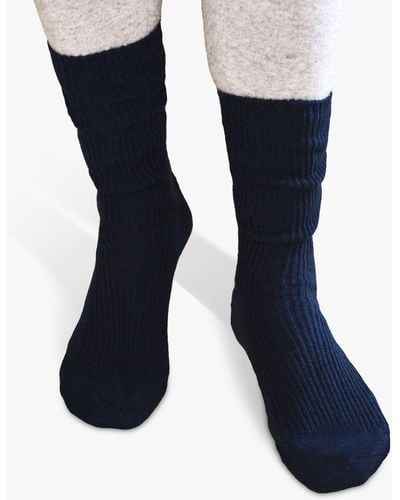 Pure Collection Ribbed Cashmere Blend Socks - Blue