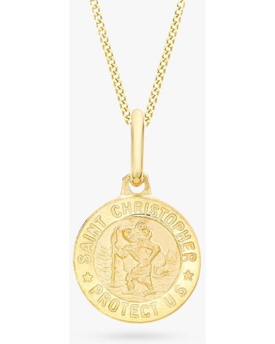 Ib&b 9ct Gold St Christopher Round Pendant Necklace - Metallic